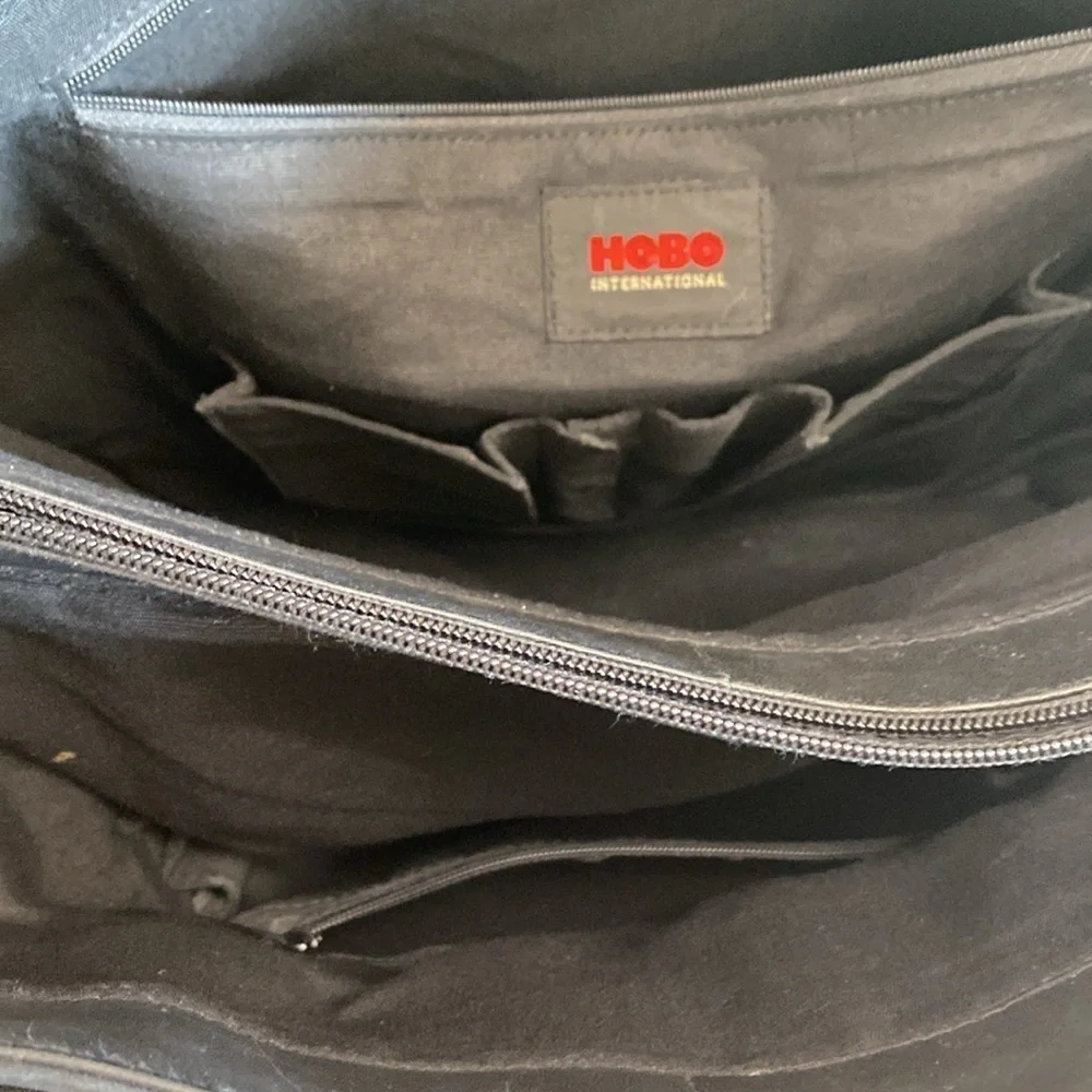 Hobo International large tote laptop bag black nylon leather VGUC
